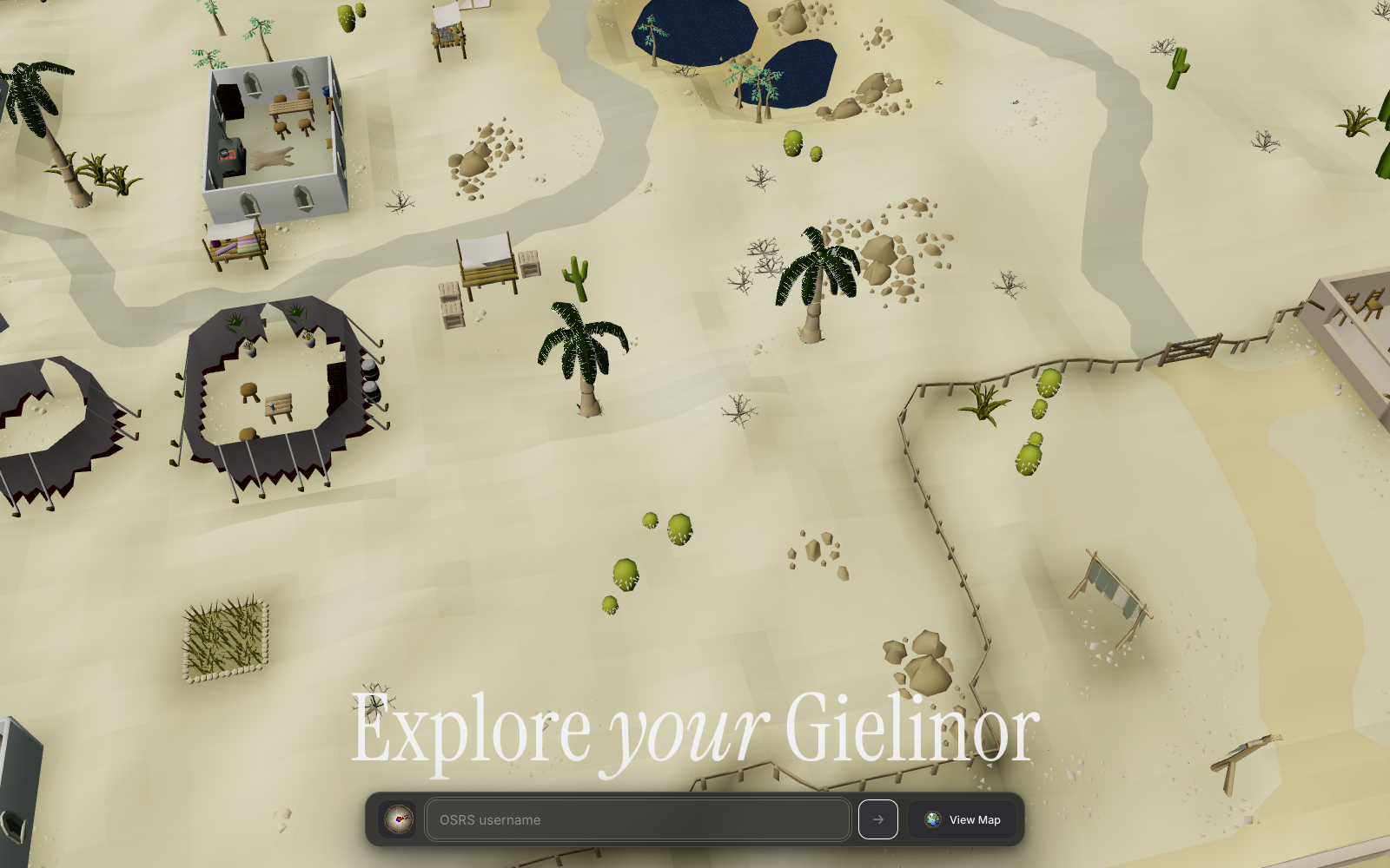 The Observatory zoomed in on a desert area, showing streamed OSRS terrain and object textures.